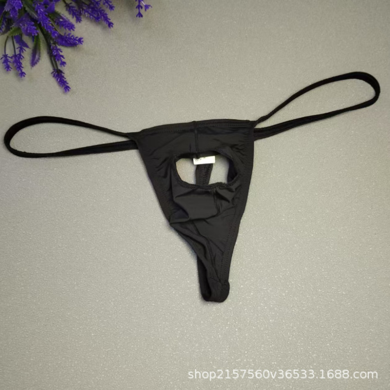 Men's ice silk front opening thong fashion sexy low waist one rope T pants men's underwear