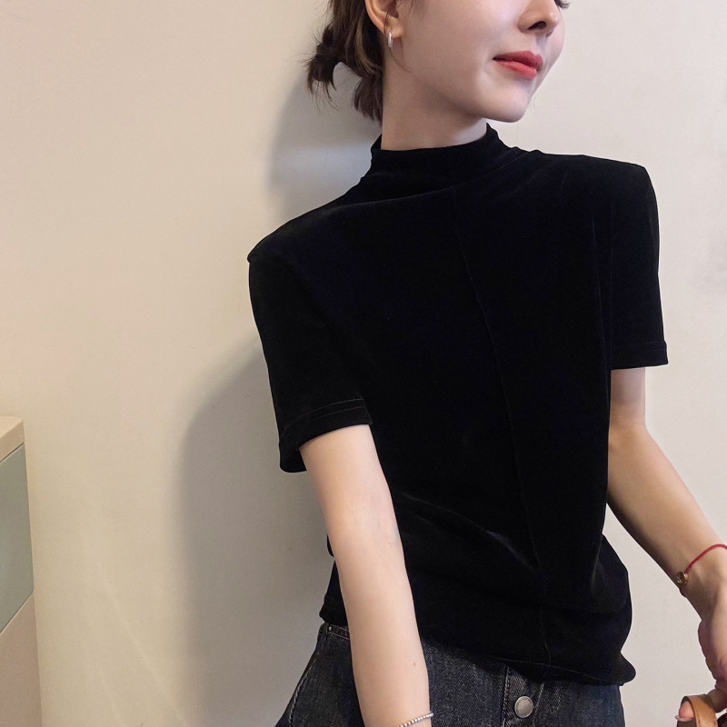 小半高领修身金丝绒T恤女欧洲站2025早秋新款欧货女装洋气小衫潮|undefined