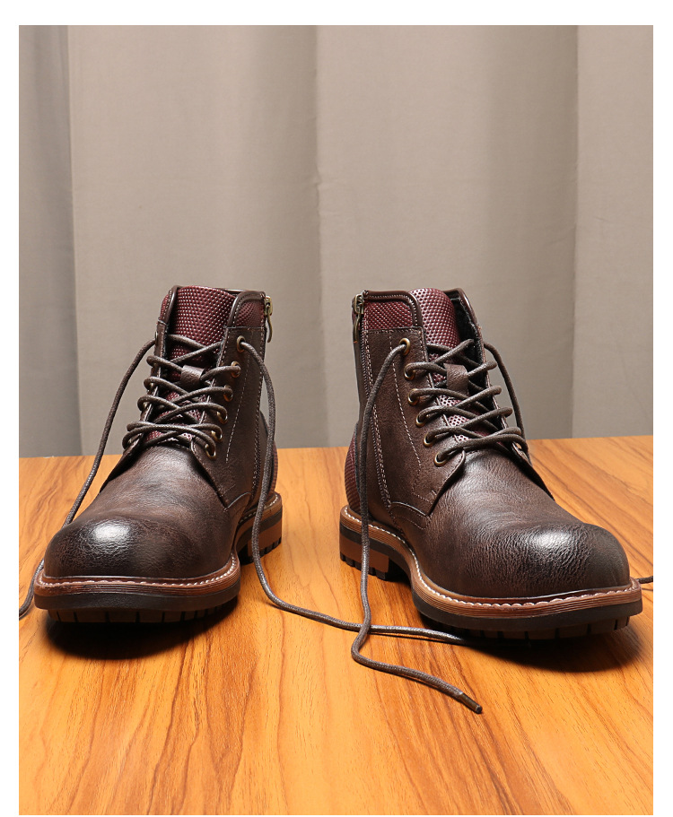 Men's lace-up boots British style retro side zip ankle boots_voghion.com