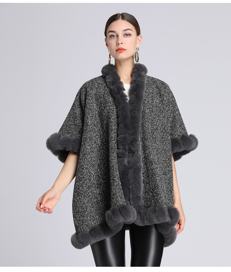 Extra Fleece extra dicker Pelzkragen Umhang locker große Größe Strickjacke Mantel Frau_voghion.com