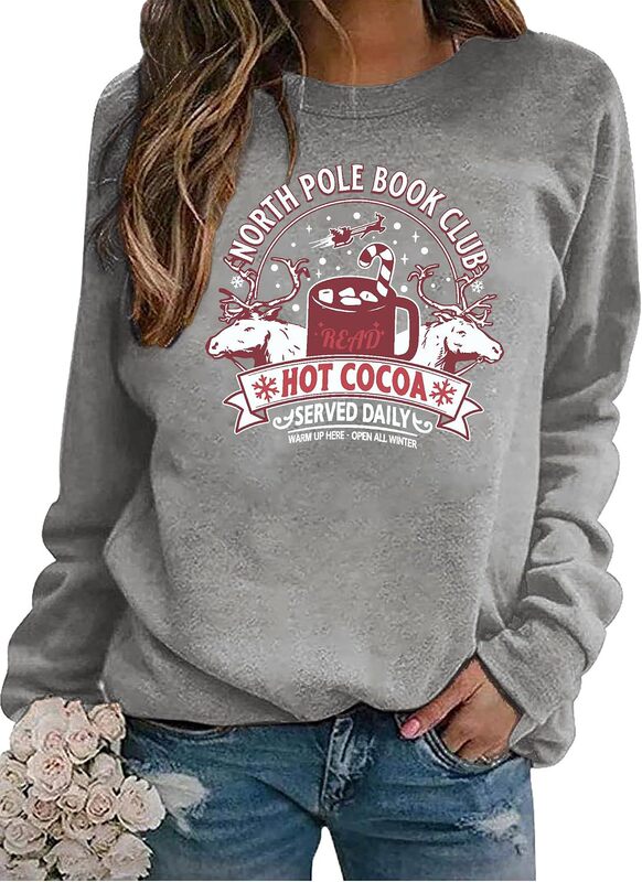 Women's Christmas Book Sweatshirt North Pole Book Club Pullover Holiday Book [Factory Wholesale]