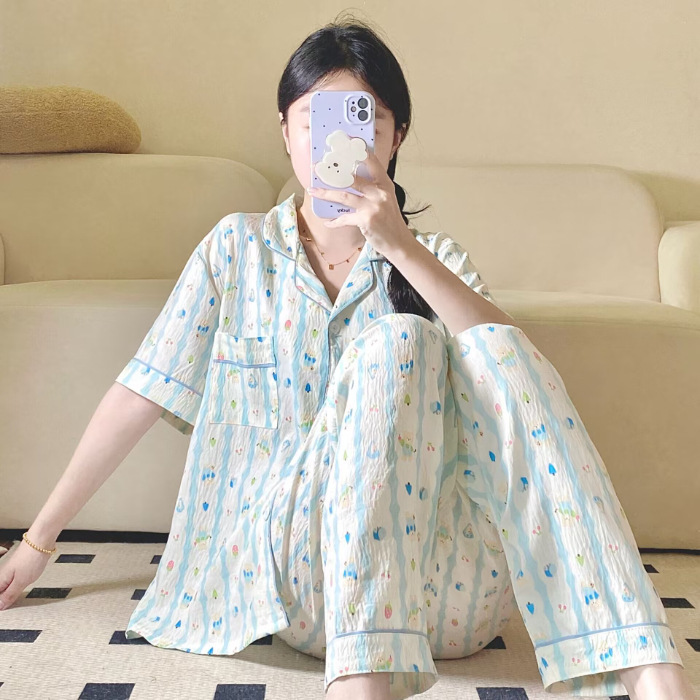 Verano nuevo pijama de amor mujer adorable oso simple ocio delgado nubes algodón ropa doméstica dos piezas conjunto al por mayor