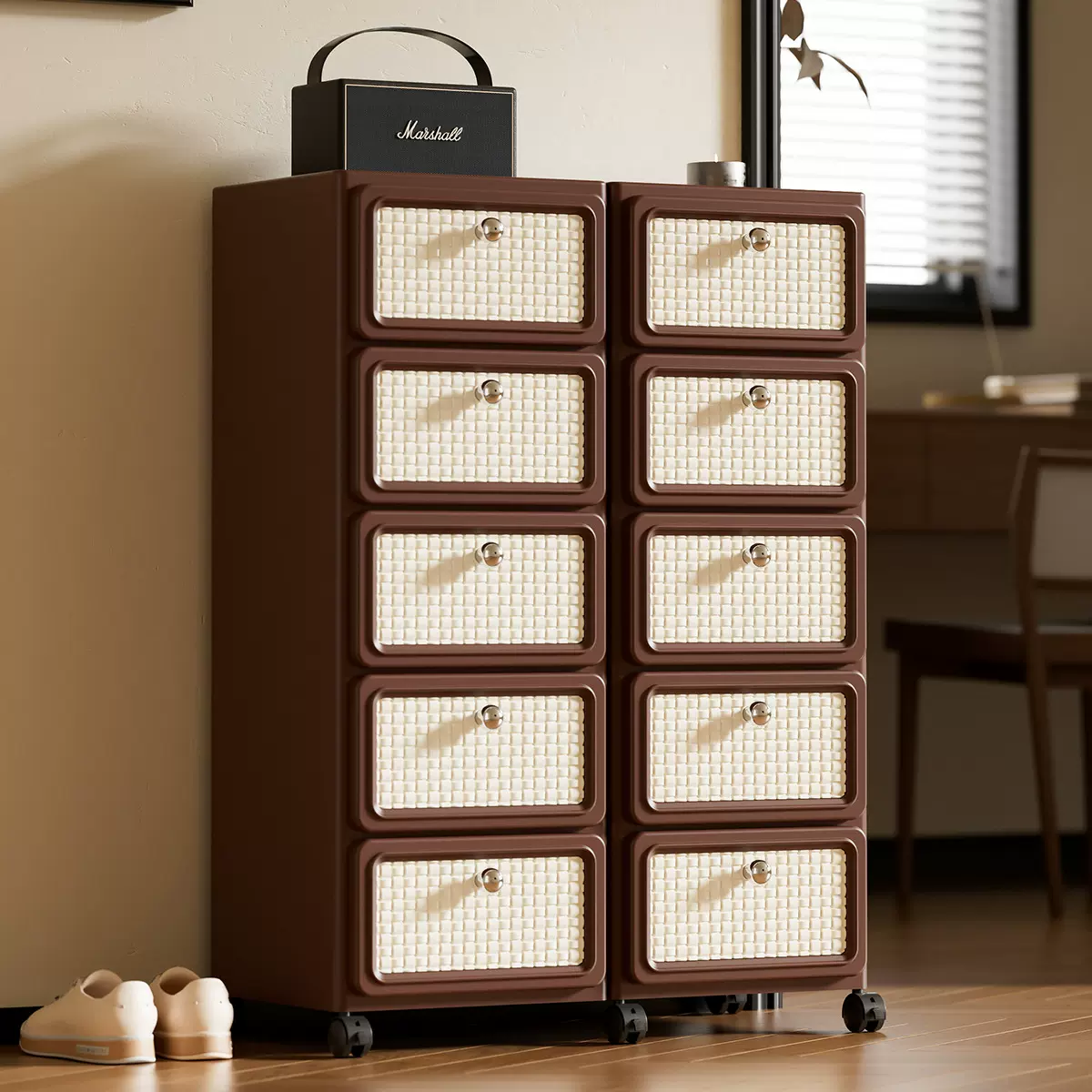 中古风抽屉式收纳柜置物柜复古多层玩具零食储物柜子卧室复古风