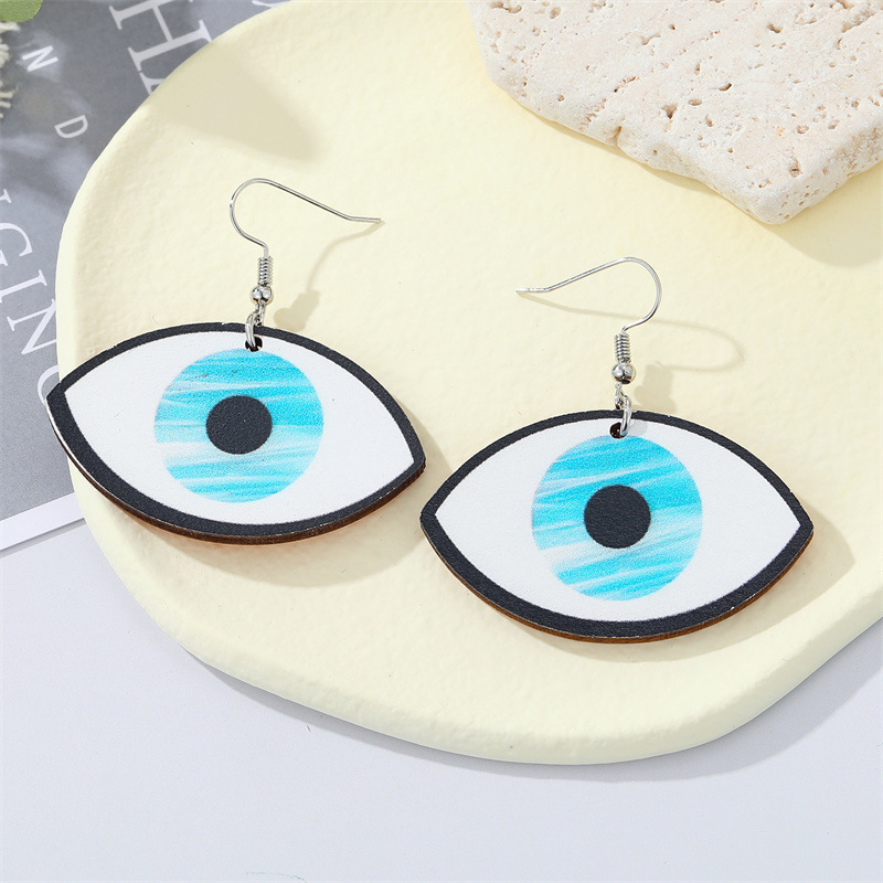 Bohemian Exaggerated Painted Devil's Eyes Wood Earrings Cross-border Jewelry display picture 3