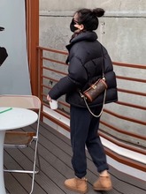 黑色羽绒棉服女短款2023年冬季新款韩版宽松小个子棉袄面包服外套