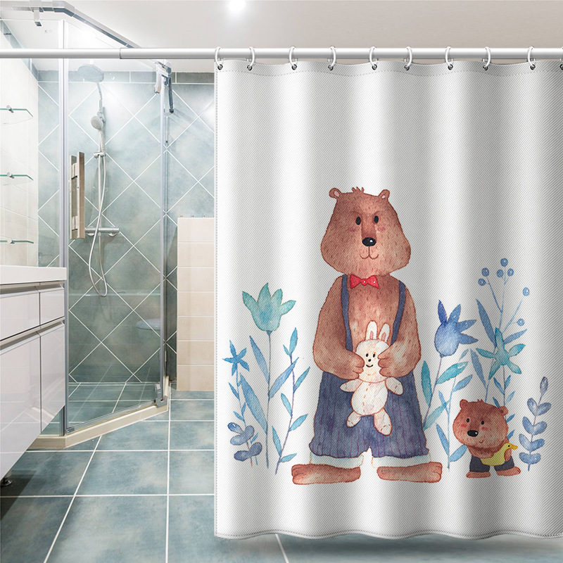 Hand-painted Children's Cartoon Animal Bear Waterproof And Mildew-proof Shower For Bathroom Partition Curtain In Stock_voghion.com