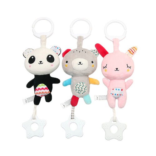 Baby multifunctional bear and rabbit teether pendant plush movement sound music toy baby car hanging bed hanging