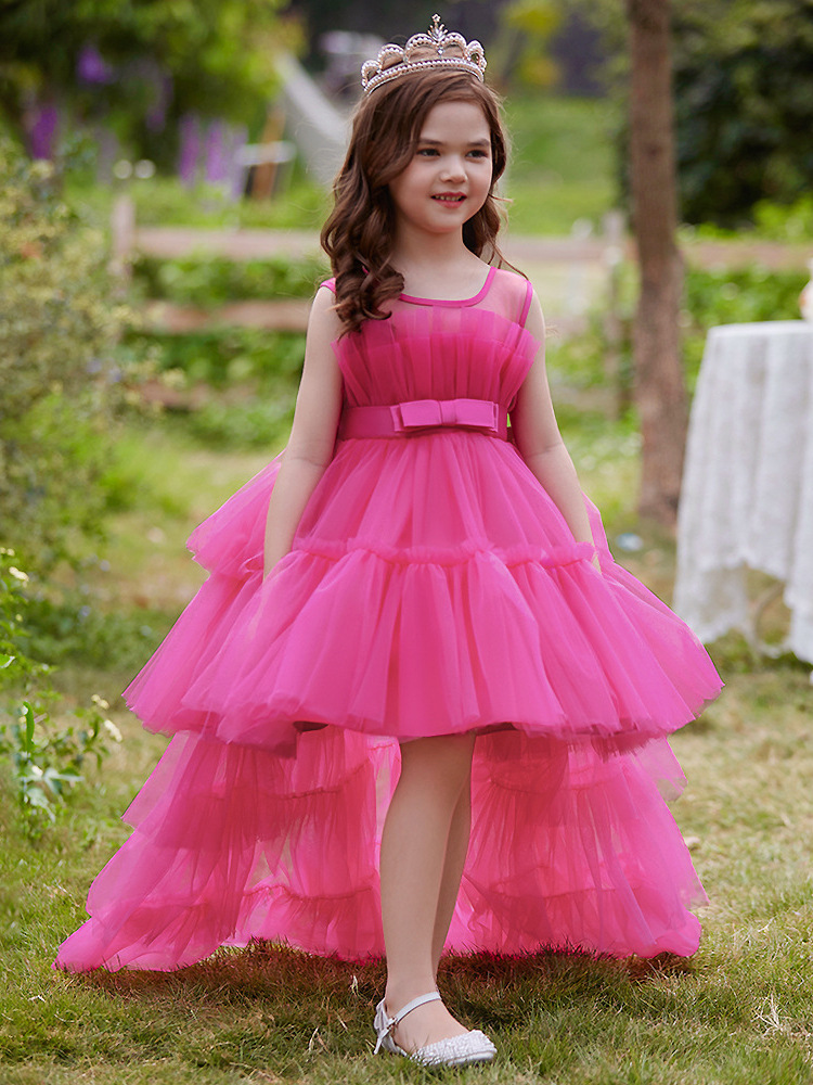 Niñas princesa vestido rojo pastel vestido espectáculo niños