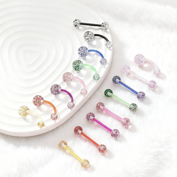 Direct Sales From The Manufacturer: Cross-border Acrylic Transparent Glitter Navel Tongue Rings, UV Soft Rods, High-end_voghion.com