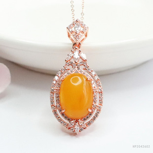 As soon as Yu S925 silver inlaid with natural honey brown red beeswax pendant Amber Factory Live on behalf of HP2042602