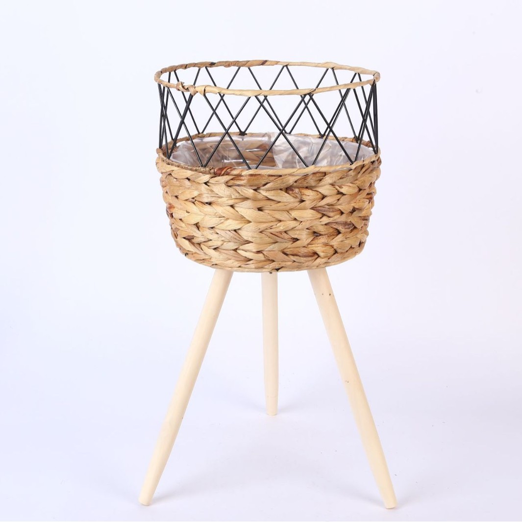 Macetero de Ratán con Soporte de Pie Tejido a Mano Decorativo para Sala de Estar