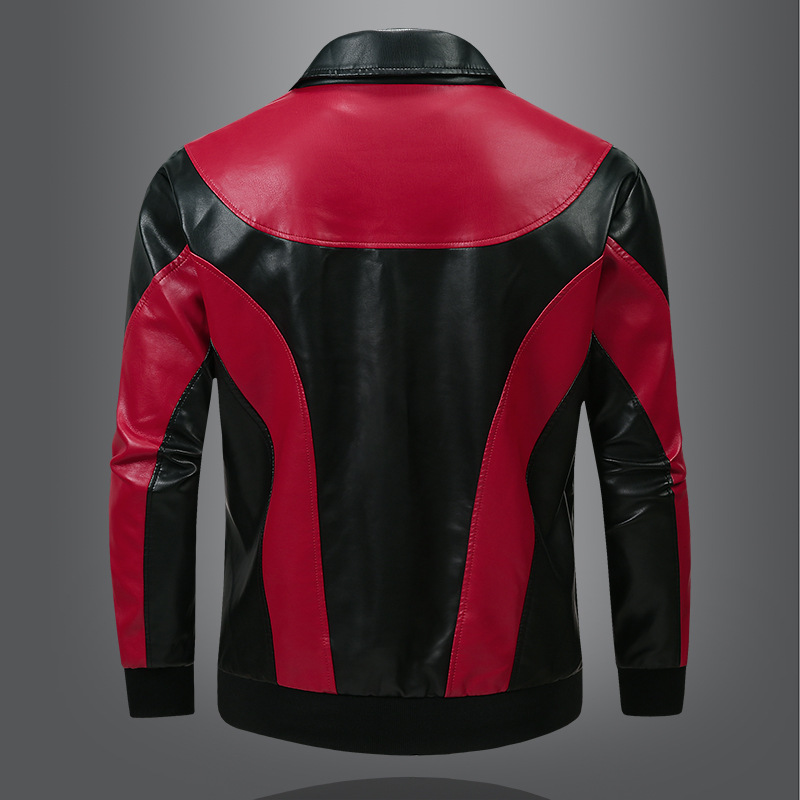 Neuer PU-Motorradanzug für Herren, modische Jacke mit Farbblockierung, Herren-Lederjacke 906_voghion.com