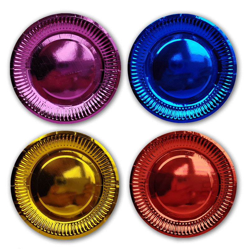 Amazon desechable de 7 pulgadas placa de cartón de oro transfronterizo Partido partido arreglo rojo y azul Rosa Placa de papel de oro en stock