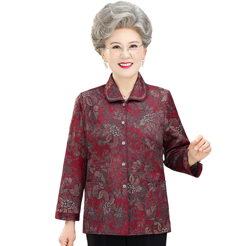 奶奶装春秋款长袖衬衫外套老年女装妈妈衬衣大码宽松老人衣服太太|undefined