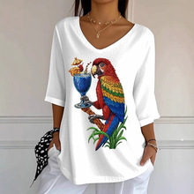 2025欧美跨境独立站亚马逊2025春夏系列花卉动物印花V领中袖上