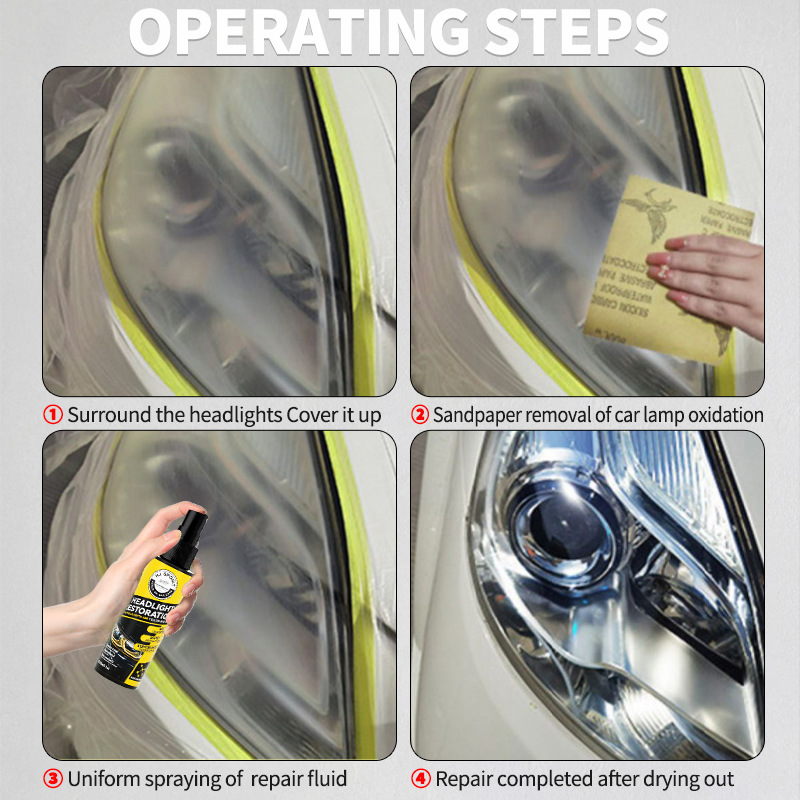 Fábrica de la linterna del coche reparación líquido reformado luces del coche amarillo borroso rasguño removedor pantalla cristal plateado spray transfronteriza image 6