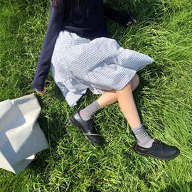 现 韩国东大门松紧腰格纹半身裙韩系女装甜美学院减龄百搭显瘦裙