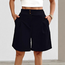 欧美跨境亚马逊独立站女士休闲松紧高腰阔腿夏季短裤