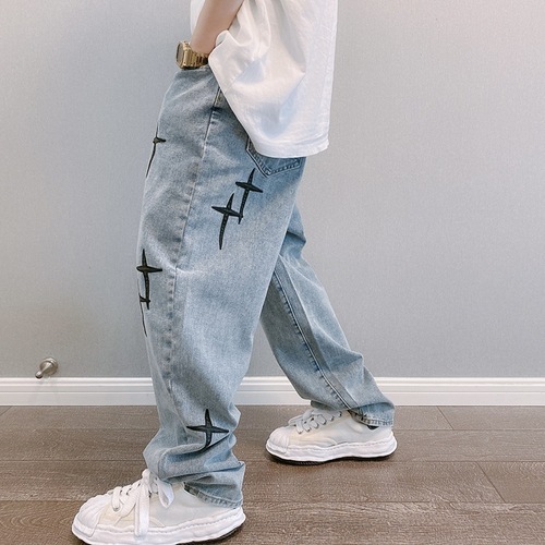 Men's Straight Leg Loose Jeans  Spring and Autumn New Korean Style Trendy Casual Men's Nine-Piece Pants Hong Kong Style Wide Leg Pants