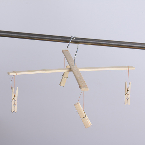 Bamboo foldable 4-head clothes rack, versatile drying rack, bamboo foldable drying clips for socks, underwear, and more