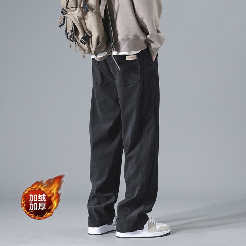 WASSUP NEST コーデュロイパンツ メンズ 春秋冬 2025年新作 裏起毛 厚手 ストレートパンツ ワイドレッグ