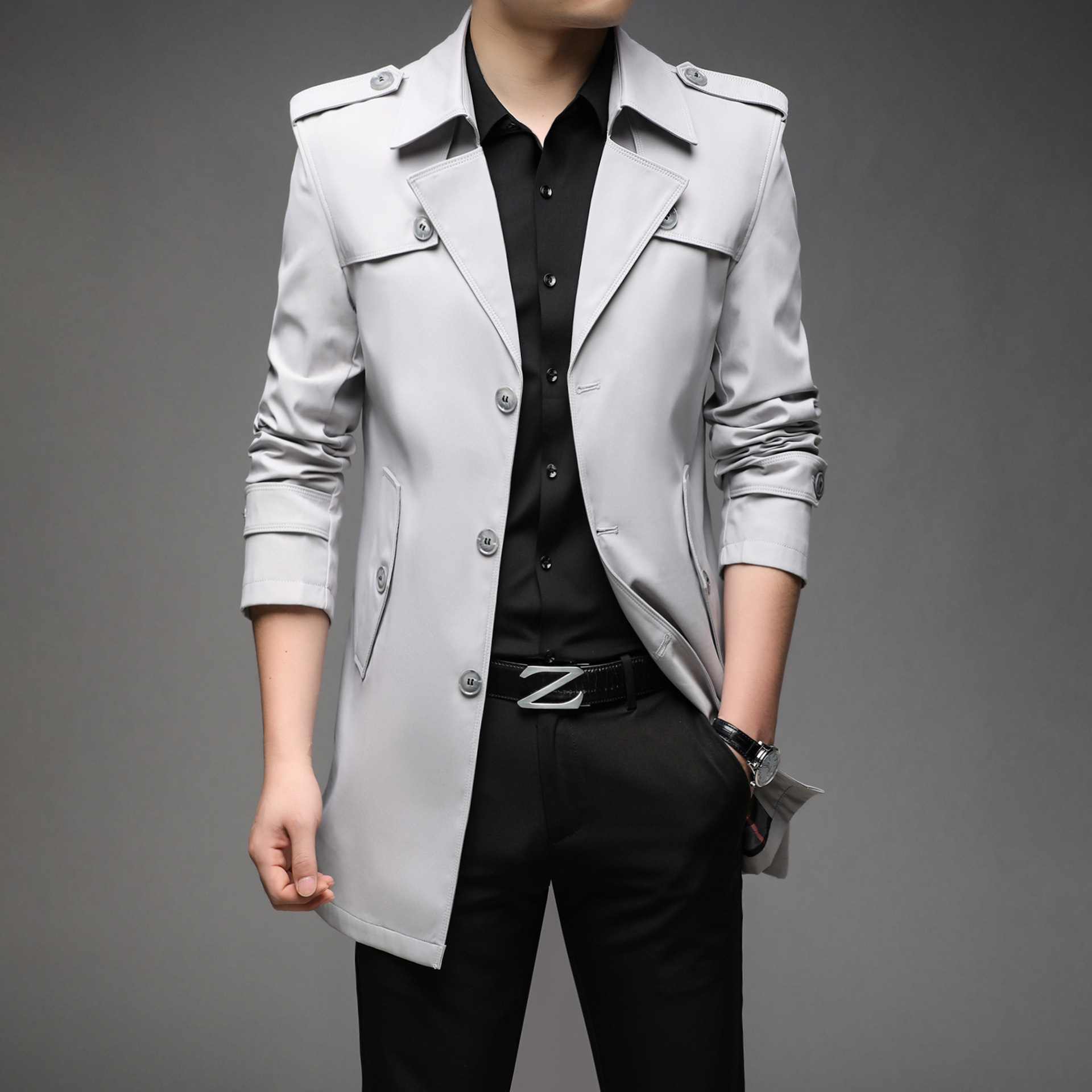 Gabardina fina de media longitud para hombre, estilo coreano, moderna y casual, para primavera y otoño, estilo británico, talla grande.