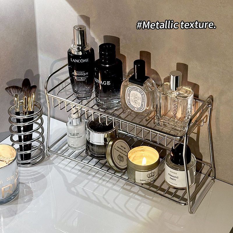 lavabo de acero inoxidable estante de almacenamiento de doble capa de baño de almacenamiento de cosméticos para productos de cuidado de la piel estante de almacenamiento