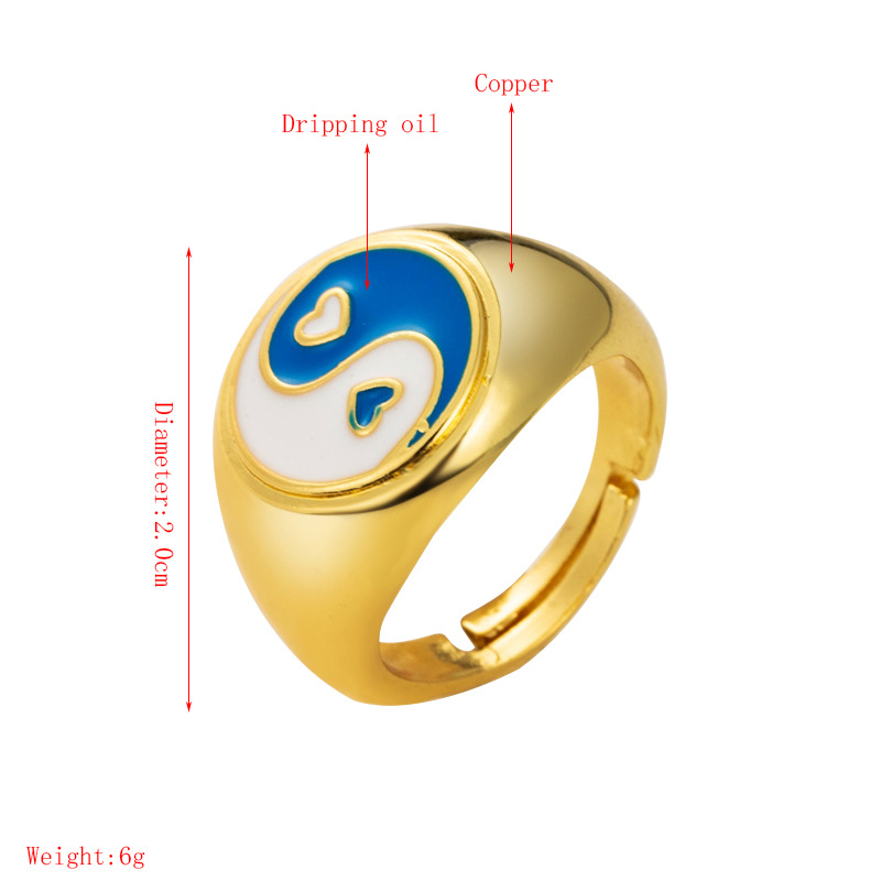 Tai Chi Gossip Shape Ring Copper Plated Real Gold Dripping Oil Ring display picture 1