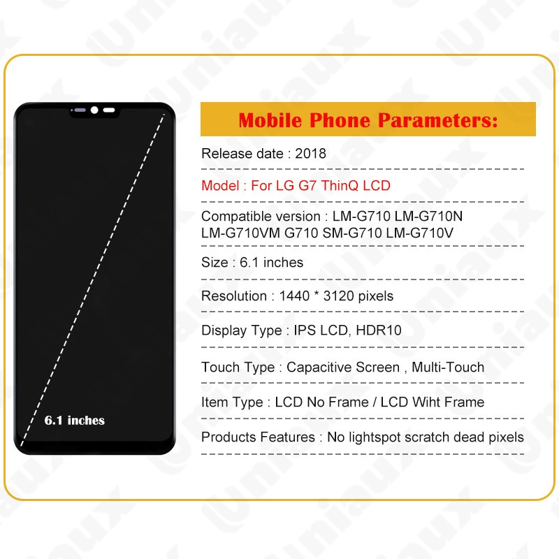 Подходит для сборки внутренней и внешней рамки экрана LG G7 ThinQ, LCD дисплей мобильного телефона