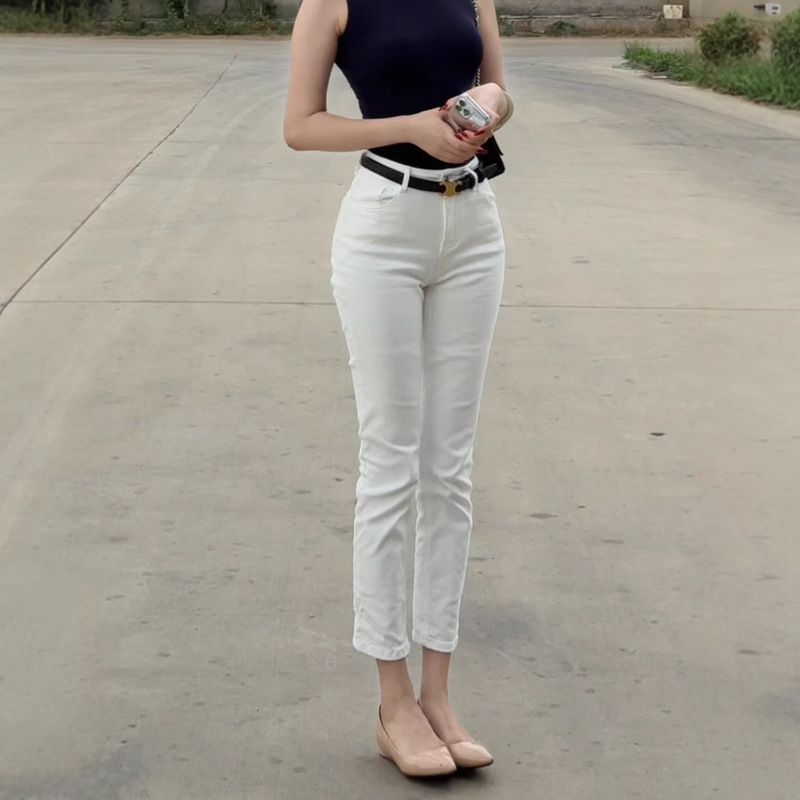 White Straight-Leg Cropped Jeans for Women, Spring 2026 New Style, Petite High-Waisted Slim-Fit Cigarette Pants White Straight-Leg Cropped Jeans for Women, Spring 2026 New Style, Petite High-Waisted Slim-Fit Cigarette Pants