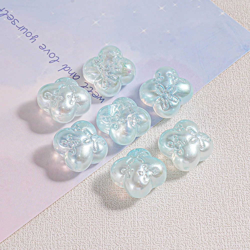 Cadena de teléfono con cuentas de trébol de cuatro hojas de colores, con diseño estampado y chapado en color, material de bricolaje para decoración, piezas pequeñas de ABS.