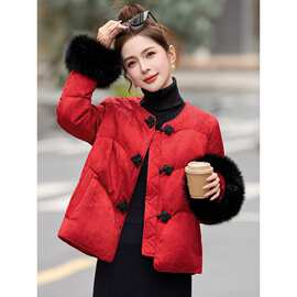 新中式国风盘扣羽绒服女短款2025冬季新款红色加厚保暖时尚厚外套