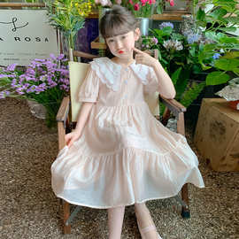 女童夏装连衣裙2026新款大童洋气公主裙夏季时髦儿童装娃娃领裙子