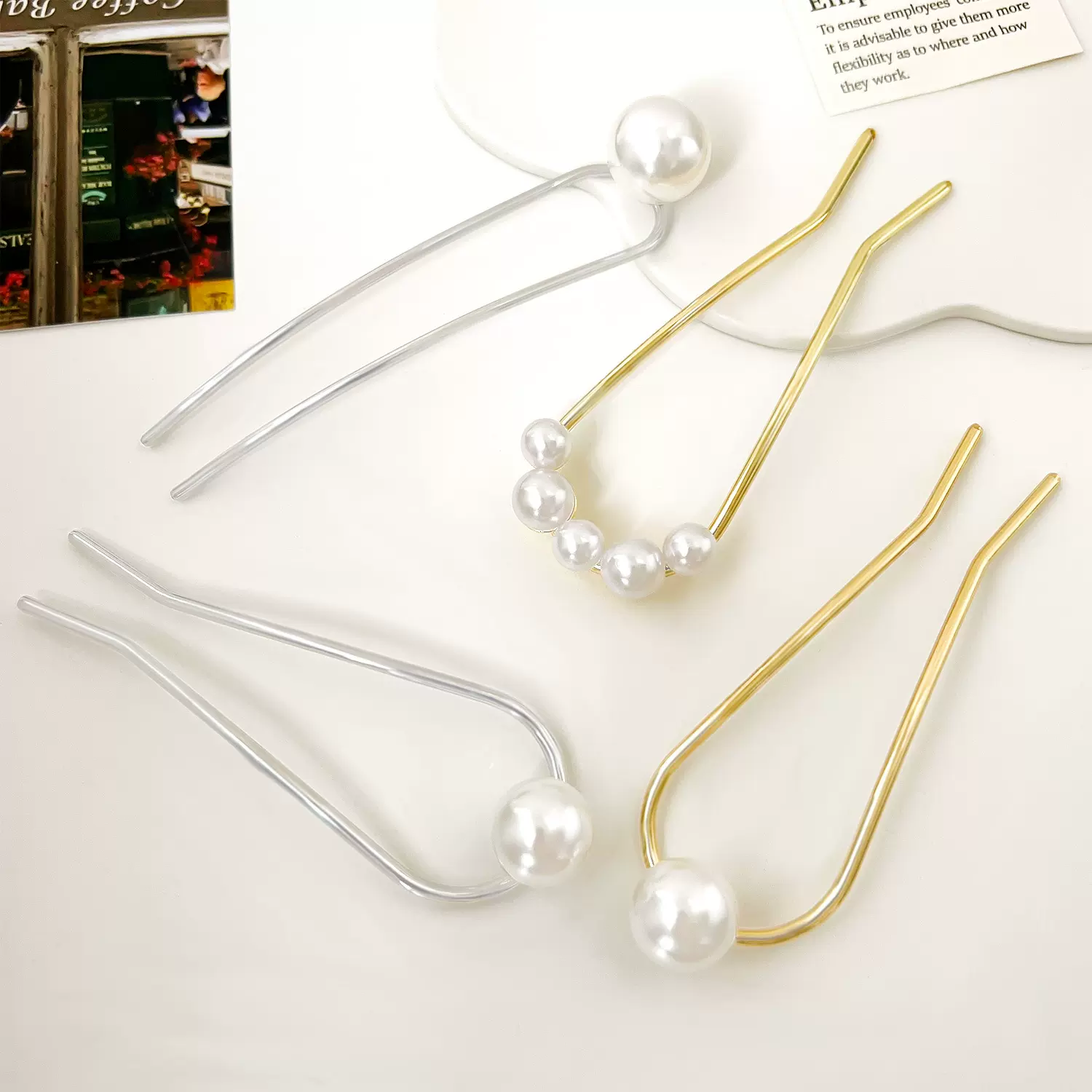 高级感发簪女新中式珍珠U型发钗气质丸子头盘发簪子简约发饰头饰