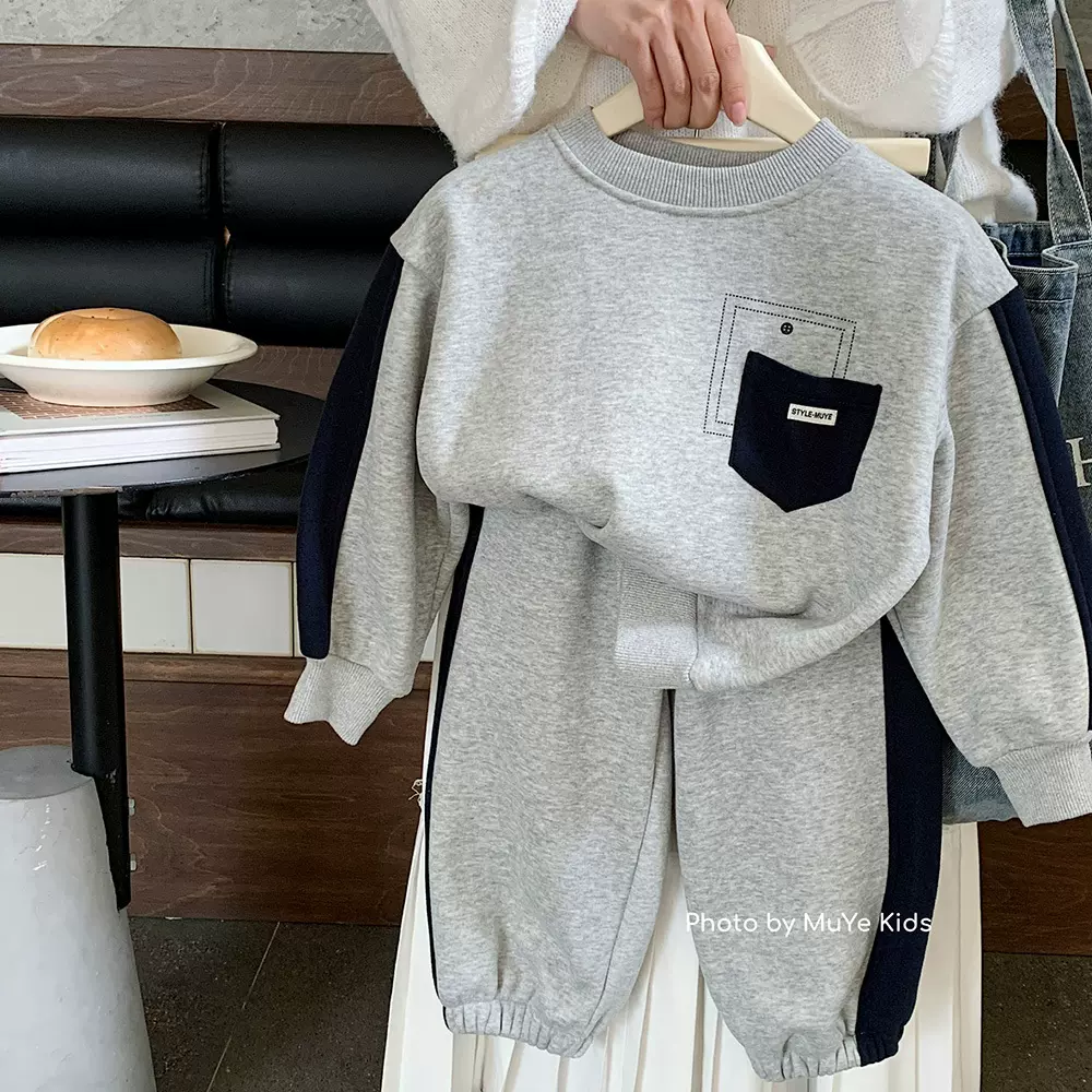 木野加绒套装冬季童装男童韩版休闲卫衣加厚长裤两件套儿童服饰潮