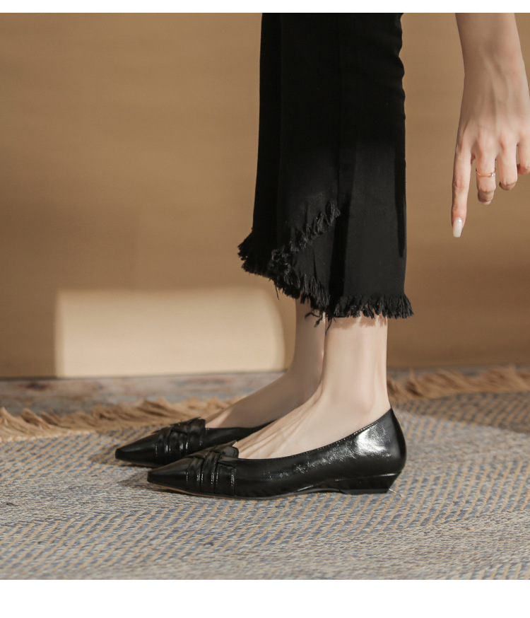Giày cao gót nữ mũi nhọn gót wedge kiểu Pháp, gót thấp, miệng nông — màu đen chi tiết 13