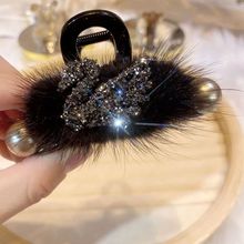 韩版优雅满钻天鹅毛毛抓夹中号后脑勺半扎发夹鲨鱼夹秋冬发卡发饰