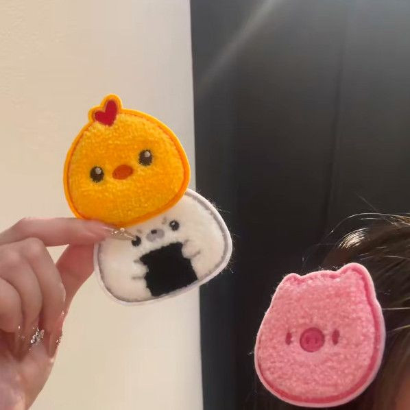 Cute Cartoon Chick and Pig Head Rice Ball Seamless Bangs Stickers for Girls, Magic Hair Stickers for Tidying up Forehead Hair