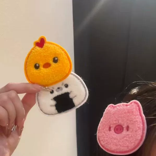 Cute Cartoon Chick and Pig Head Rice Ball Seamless Bangs Stickers for Girls, Magic Hair Stickers for Tidying up Forehead Hair