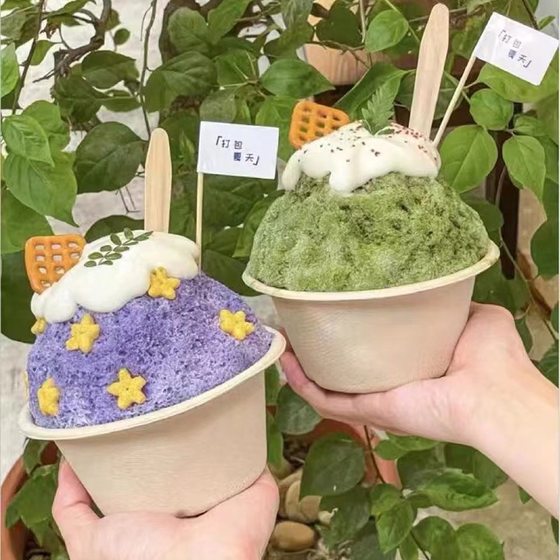 Tazón de hielo de barro de taro neto de red desechable, taza de hielo, tazón de papel, tazón de hielo de algodón, helado, postre degradable, taza de papel de yogur
