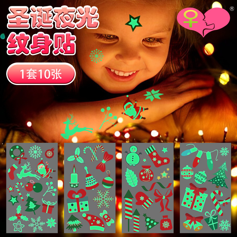 New Christmas Luminous Tattoo Sticker Cross-border Children's Holiday Party Waterproof Cartoon Disposable Luminous Sticker New Christmas Luminous Tattoo Sticker Cross-border Children's Holiday Party Waterproof Cartoon Disposable Luminous Sticker