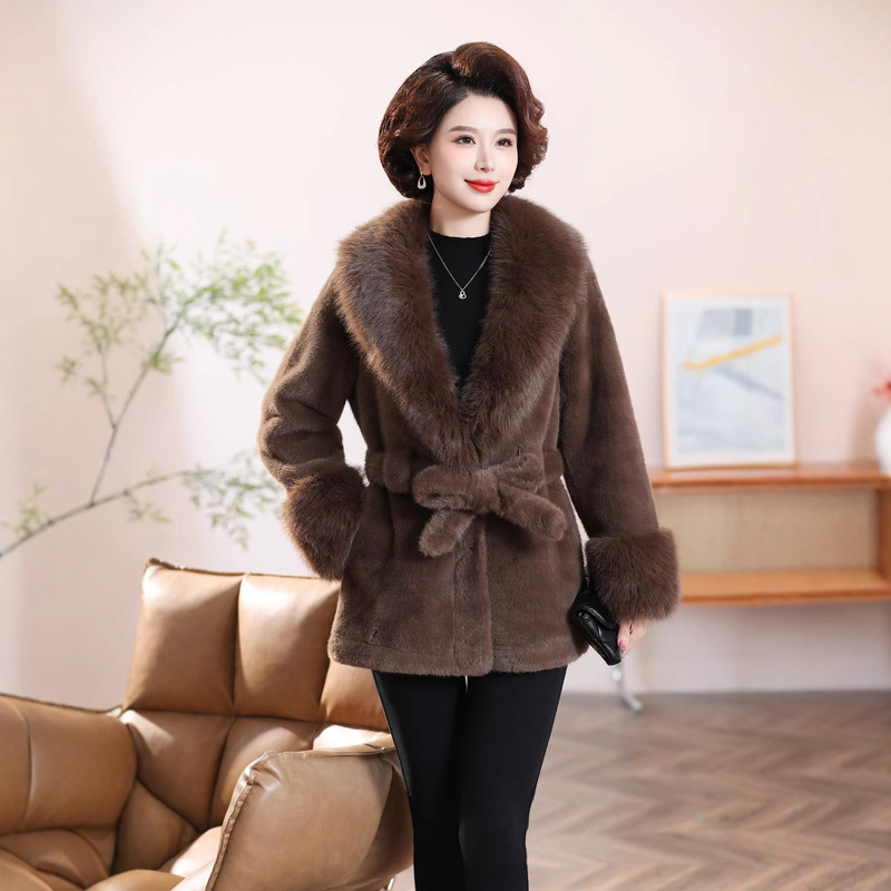 All-Net Low Price Faux Fox Fur Mink Fur Clothing Women's Wear Waisted Wool Collar Thickened All-Match Fashionable Jacket