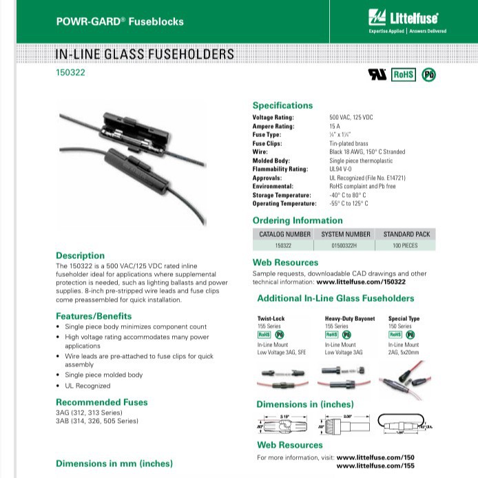 01500332H 力特原装保险丝座子