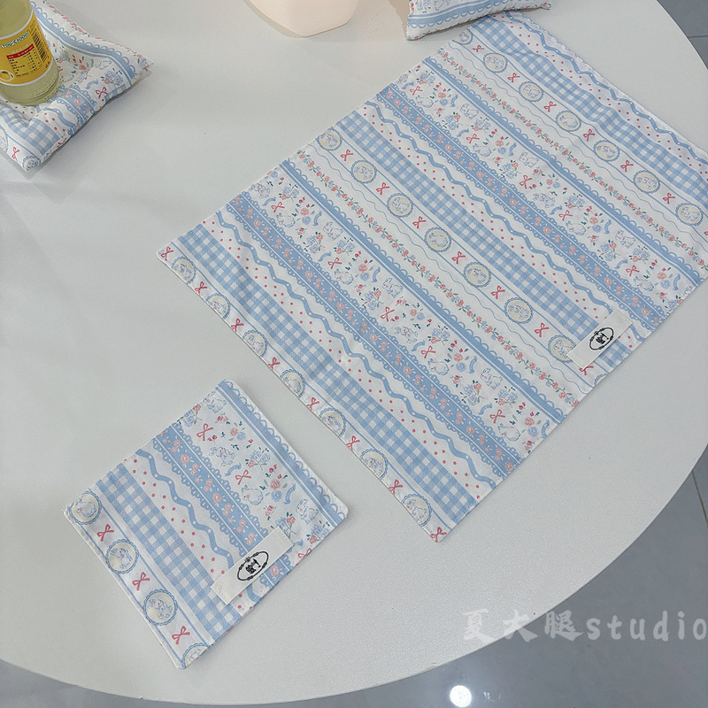 Minimalist Bowknot Rabbit Pure Cotton Napkin Table Mat Square Coaster Double-Layer Simple Thin Small Cover Cloth Ins Style Minimalist Bowknot Rabbit Pure Cotton Napkin Table Mat Square Coaster Double-Layer Simple Thin Small Cover Cloth Ins Style