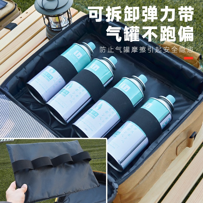 Estufa tipo tarjeta tanque de gas bolsa de almacenamiento de doble capa bandeja para hornear al aire libre tanque de gas utensilios de cocina bolsa de almacenamiento vajilla de camping tarjeta magnética bolsa especial