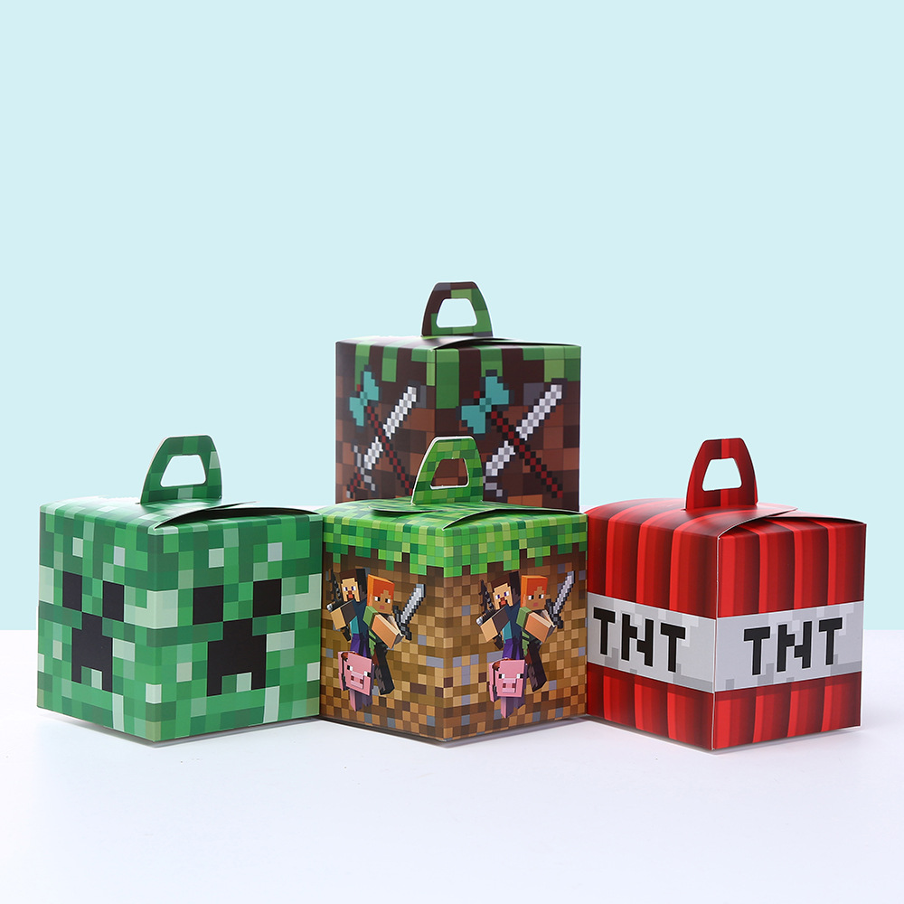 印花甜点包装盒批发礼品盒马芬盒白卡手提袋烘焙盒我的世界蛋糕盒