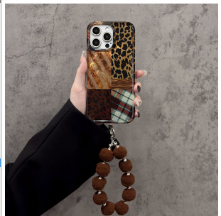 Otoño/invierno retro costura leopardo iphone16promax manzana marrón 15promax/14/13 concha suave 16 mujeres