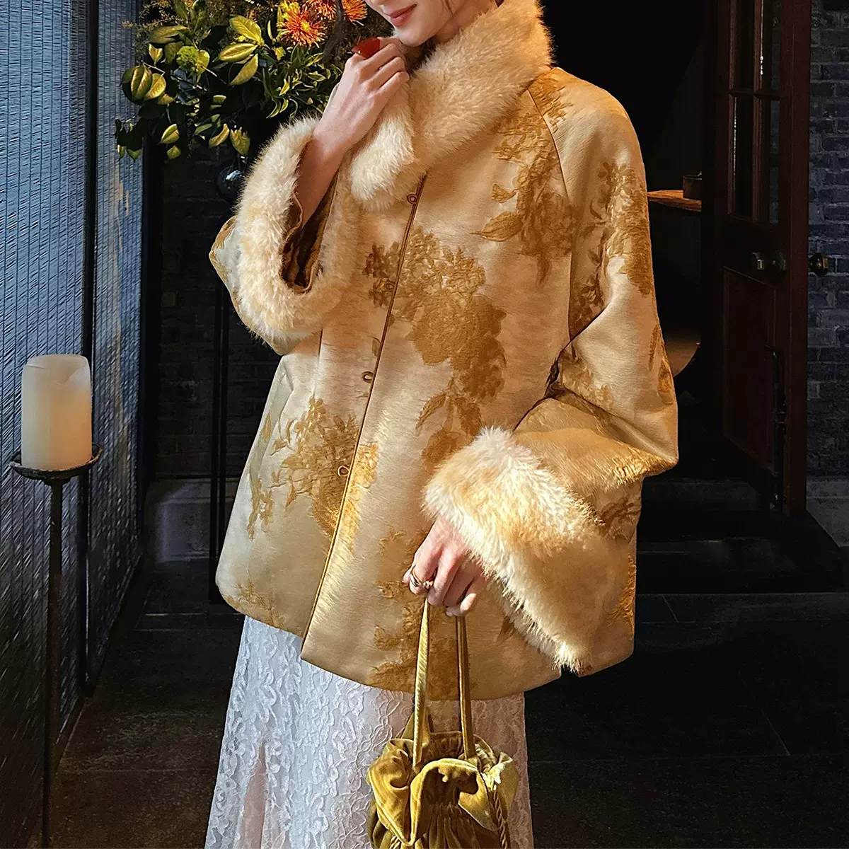 【墨香集】新中式可拆卸毛领棉服厚外套冬装新款国风水墨上衣袄子