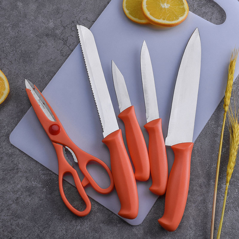 Juego de cuchillos de cocina naranja de 6 piezas de acero inoxidable cuchillo de frutas cuchillo de pan cuchillo de cocina cuchillo de cocina tijeras