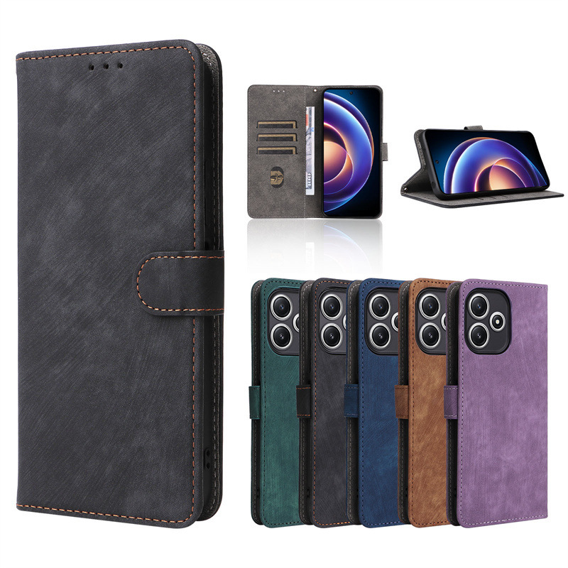 Applicable to REDMI 12 5G mobile phone case REDMI Note 12R 5G mobile phone leather case bracket card holder lanyard function